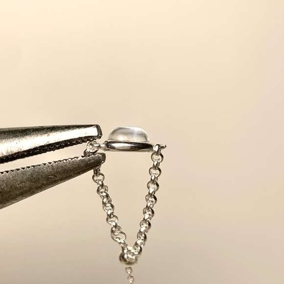 925 Silver iridescent stone chain adjustable ring sz US6-13.5 - Picture 6 of 6